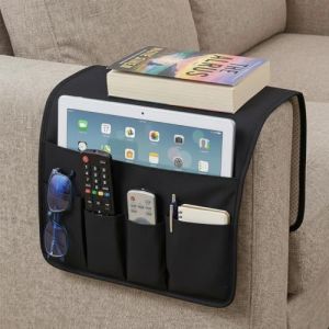 volumoon Organiseur d'Accoudoir de Canap&eacute;, Antid&eacute;rapant, 5 Poches, Sofa Fauteuil Sac de Rangement &agrave; Suspendre D'accoudoir, pour T&eacute;l&eacute;commande, Tablette, C&acirc;ble de Recharg, Magazine, Lunettes (Noir) (VEDETAS & PAGENS - UNIPESSOAL LDA., neuf)