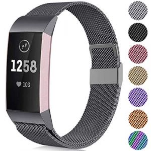 Faliogo Bracelet de Remplacement Compatible avec Fitbit Charge 3 Bracelet/Fitbit Charge 4 Bracelet, Bande R&eacute;glable en M&eacute;tal en Acier Inoxydable pour Femmes Hommes, Petit Gris (Gehuaa-EU, neuf)