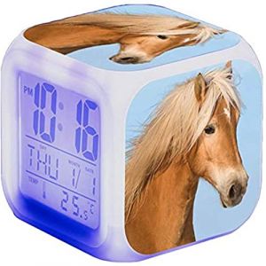 Réveil cheval - Alarme animale - LED - Éclairage numérique - Avec veilleuse - Glowing - Avec affichage de la lumière - Cadeau d'anniversaire pour enfants (10) (TU WEN, neuf)