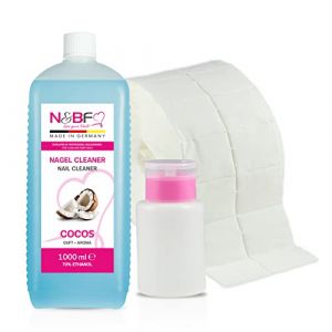 NAILS FACTORY Nettoyant pour ongles au parfum de noix de coco 1000ml flacon-pompe distributeur (rose) 1000 pastilles alcool à 70% d'éthanol (NAILS-FACTORY, neuf)