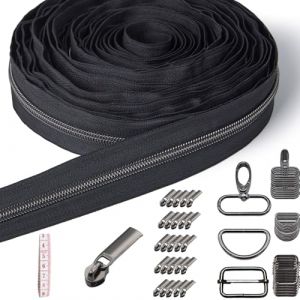 Sonekin Fermeture Eclair au Metre, 9 m Fermeture &Eacute;clair au M&egrave;tre, 25 Curseurs, 30 Accessoires M&eacute;talliques pour La Couture de Sacs &agrave; Main, Adapt&eacute;s &agrave; La Couture et &agrave; I'artisanat (Noir) (Sonekin EU, neuf)