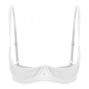 Freebily Femme Dentelle Soutien Gorge Brassière Redresse-Seins Ouverte Push-up Bra Lingerie Coquine à Armature sous-vêtement Nuit Nuisette Underwear Grand Taille Z Strass Blanc XL (MissPretty, neuf)
