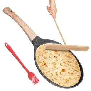 WANDGU 20cm Poêle à Crêpes: Poêle à Crêpes Antiadhésive, Crêpière avec Revêtement Antiadhésif, Poignée Confortable et Ergonomique, avec étaleur de Pâte et Spatule en Bois pour Tous Feux, Induction (VENIZELOU-EC, neuf)