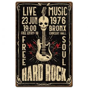 SUPERDANT Plaque Metal Vintage pour Guitare Plaque Decorative Metal Peinture en M&eacute;tal D&eacute;cor de Musique Hard Rock avec Cr&acirc;ne Guitare Art R&eacute;tro D&eacute;coration Murale pour Bar Musical Pub Caf&eacute; Deco Vintage (SUPERDANT EU, neuf)