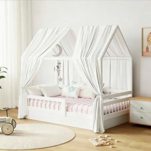GFCC Ciel de Lit Cabane Ensemble de D&eacute;coration avec 2 Pi&egrave;ces Rideaux Lit Cabane Enfant Baldaquin Ciel en Tissu de Maison Chambre pour Fille Gar&ccedil;on,125 x 350 cm Blanc (GFCC, neuf)
