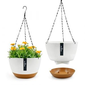 IHONYI Pot Suspendu - 2 Packs Pot de Fleurs Suspendu, 21cm Pot de Fleurs Intérieur/Supérieur, Pot Suspendu avec Chaînes, Trous De Drainage Et Soucoupe Amovible, Pot De Fleurs Jardin/Séjour (TUEU Store, neuf)