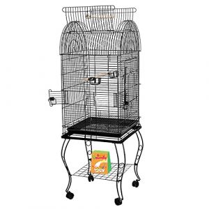 HUOLE Volière,Cages à Oiseaux,Grande Cage à Oiseaux Volière Extérieur avec Pied sur Roulette pour Perroquet/Perruche/Canari/Parakeet/Calopsitte élégante,Cage à Oiseaux Portable, 59 * 59 * 150cm (Hechheu, neuf)