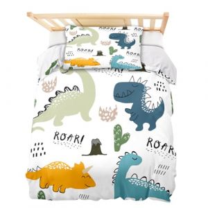 DASIAUTOEM Parure de lit Enfant 100x135 Parure de lit bébé complète pour lit bébé, Parure de lit Dinosaure, avec et Fermeture éclair intégrée, taie d'oreiller 60x40cm Literie en Microfibre (DASIAUTOEM-EU, neuf)