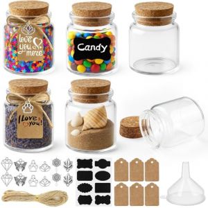 Ferenando 6 Pcs 50ml Petite Fiole en Verre avec Bouchon Liege & DIY Accessoires, Petite Bouteille en Verre, Mini Pot Conservation, Pot avec Bouchon Liege pour Mariage, F&ecirc;te, Drag&eacute;es, Bapteme, &Eacute;pices (xinfuhong, neuf)