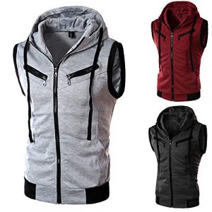 Sweat &agrave; capuche sans manches pour homme, d&eacute;bardeur de bodybulding avec poche zipp&eacute;e, gilet &agrave; capuche pour entra&icirc;nement musculaire, Z01-gris fonc&eacute; Sweat &agrave; capuche pour homme, XL (WinHLin, neuf)