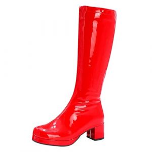 Bottes en cuir verni pour femme au genou, bottes &agrave; talon &eacute;pais &eacute;l&eacute;gantes, couleur rouge vif brillant, talon bloc confortable, bottes en Pvc imperm&eacute;ables &agrave; la mode pour un look audacieux, Rouge, 37 EU (Silver Clear Selection, neuf)