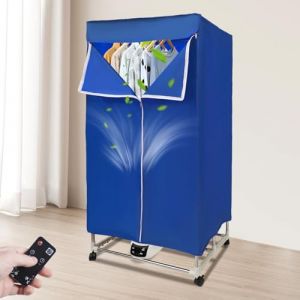 Donened - Sèche-linge, sèche-linge électrique avec minuterie, 1500 W, sèche-linge multifonction avec télécommande et couvercle extérieur, pliable, sèche-linge à pompe à chaleur (bleu) (GXCHEN, neuf)