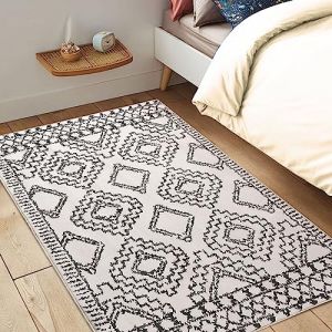 Leesentec Tapis Salon Chambre à Poils Courts,Super Doux Dessous AntidéRapant, Abstrait Decoration Maison Grand Interieur Moquette,Paillasson Exterieur Entree,Ivoire/Noir,80x120cm (Tema-DE, neuf)