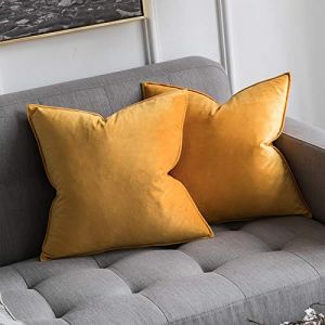 MIULEE Housse de Coussin en Velours D&eacute;corative Canap&eacute; Bordure Taie d'oreiller Super Doux Decoration Maison Salon Chambre pour Canap&eacute; Clic Clac 40 x 40 cm 16"x16",2 pi&egrave;ces Jaune Moutarde (MIULEE HOME, neuf)