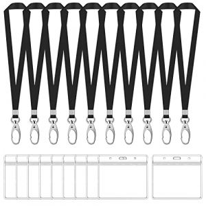 10 Sets Porte Badge avec Cordon Cou, Étanche Transparent ID Carte Porte et Nylon Tour de Cou avec Crochet Pivotant, Nom Porte Badge avec Sangle de Cou pour Bureau École Exposition (Noir, Horizontal) (hasmerce, neuf)