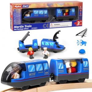 Train de locomotives à Piles(Connexion Magnétique), Train Electrique Enfant, Train en Bois Compatible avec Thomas, Brio, Chuggington, Jouet pour Tout-Petits pour dès 3 Ans (LZYA-EU, neuf)