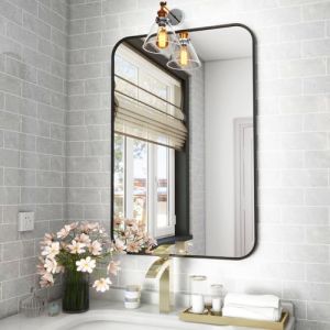 Koonmi Miroir Mural rectangulaire 51 x 71 cm - Cadre en métal - Miroir Mural d'angle Rond pour Salle de Bain, Salon - Montage Mural Horizontal ou Vertical - Noir (KoonmiEU, neuf)
