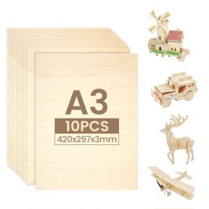 10 pièces A3 contreplaqué 3mm 420x297mm, panneau bois en tilleul, planche de bois pour bricolage, bois pour loisirs créatifs, contreplaqué laser pour DIY et modélisme. (Beike Store, neuf)