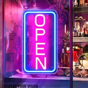 LightingWill Panneau Néon "OPEN", Panneau LED avec Adaptateur Marche/Arrêt 12V, Enseigne Lumineuse pour Publicité, Lumière pour Bar, Salon, Magasin, Café, Boutique, Club, Bleu/Rose, Vertical (LighingWill, neuf)