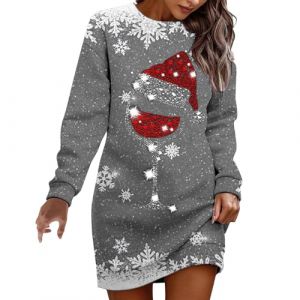 Robe de Noël Femme Grande Taille Nouveauté Rudolph Robe Sapin Noel Imprimée à Manches Longues Cocktail Swing Cosplay Hepburn Robes Fancy Dress Christmas Déguisement Père Noel (B-Grey, S) (BAULMD（90% Big Promotion Without Discount Code ）, neuf)
