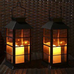 Tomshine Lot de 2 Lanternes Solaires Exterieures Jardin avec Bougie LED Sans Flamme, Lanterne Ext&eacute;rieure &Eacute;tanche IP44, Lanterne Solaire de Balcon de Jardin, Lanterne a Bougie (RUIBAIDA, neuf)