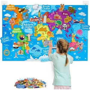 Tomatoys Carte du Monde en Feutrine 110x70 cm avec Monuments et Animaux | Set &Eacute;ducatif Montessori &agrave; Velcro | Tapis d&rsquo;Apprentissage pour Enfants 4+ | D&eacute;couverte des Continents et Cultures (FreemanMarket, neuf)