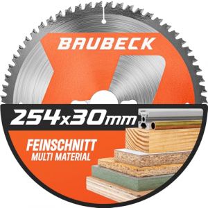 BAUBECK Lame de scie 254x30 2,2 mm coupe fine dans le bois & l’aluminium, 80 dents pour scies à onglet & sur table, compatible avec Metabo KGS 254 M, Bosch GTS 10 XC, PTS 10, lame circulaire 254 (BAUBECK GmbH, neuf)