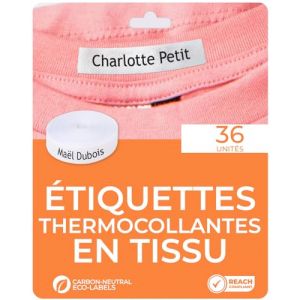 36 étiquettes thermocollantes en tissu pour identifier les vêtements (repasser). Étiquettes nominatives personnalisées pour marquer les vêtements. Idéal pour les enfants et les maisons de retraite. (Haberdashery Online, neuf)