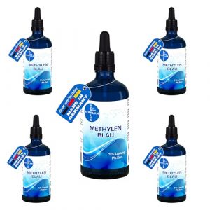 HERRLAN® Bleu de Méthylène Solution 1 % 5 x 100 ml Gouttes – Haute concentration & 100 % pure - Qualité USP/Ph. Eur. - Laboratoire & Microscopie - PZN 19844456 - Fabriquées en Allemagne (herrlan-shop, neuf)