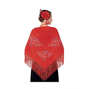 Châle Manille Chulapa Femme 【Taille adulte 150 x 60 cm 】[Couleur rouge] Déguisement Chulapas Châle Flamenco brodé Saint Isidro (Disfraz Jaiak, neuf)