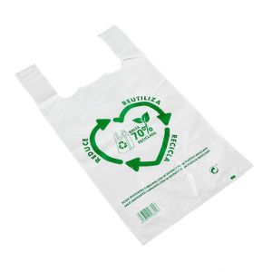 Sac plastique. Sacs à anse en plastique 50x60cm. Sacs T-shirt 50 microns 70% recyclés 50x60 BLANC. Sacs en plastique avec poignées 50x60cm. PACK 50 unités de sacs. Haute résistance. Sac biodegradable (NOBERPLAST, neuf)