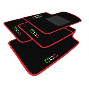 DHCarMats | Tapis de Voiture 500 à partir de 2010 Brodé Bordure Rouge Tricolore | Tapis de Voiture Moquette sur Mesure | Accessoires de Voiture - Bloque Complet anterieur et posterieur (DH carmats, neuf)