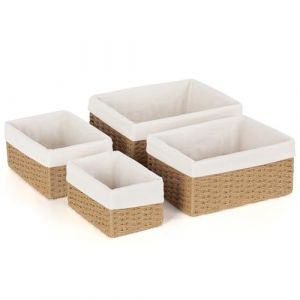 Aevcvok Lot de 4 Panier Rangement avec Doublure,Panier de Rangement Salle de Bain Paniers pour Etag&egrave;res Corbeille Rangement, Panier Osier Empilable pour Salle de Bain, Salon,Cuisine (Jute) (Avokuya, neuf)