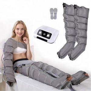 Pressothérapie jambes et abdomen, bottes de pressothérapie jambes, 6 chambres Machine de massage Drainage Lymphatique Circulation, 0-30 min, 0-240 Mhg réglables (gris) (hhh-jhh, neuf)