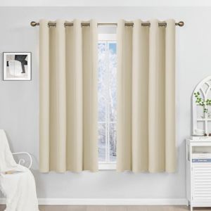 Runy&eacute;la Rideau Occultant Thermique Isolant Anti Froid 120x140 (LxH), Lot de 2 Rideaux Fen&ecirc;tre Opaques Beige Clair &agrave; Oeillets Anti Chaleur UV Bruit, Int&eacute;rieurs Decoration Dressing Salon Chambre Maison (Runi-EU, neuf)