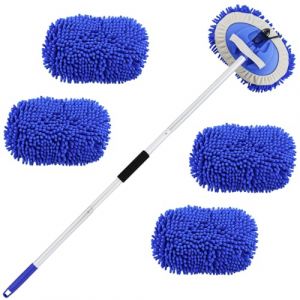 Brosse de lavage pour voiture, 160 cm, avec manche télescopique, kit de nettoyage, chiffons en microfibre, kit de nettoyage 2 en 1, anti-rayures, brosse télescopique de rechange (3 têtes de (RCASKYE LTD, neuf)