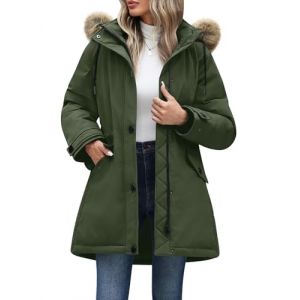 Vancavoo Manteau Femme Hiver Chaud Blouson Longue Veste à Capuche Décontracté Matelassée Doudoune Parka Outercoat avec Zippé,Vert militaire,XXL (XT-Direct, neuf)