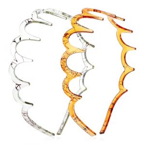 Lot de 2 bandeaux Zig Zag - En acrylique ondulé - Avec dents de requin - Pour le sport, le fitness, le quotidien - Pour femme (marron, gris, 14,5 × 13 cm) (Aaolu, neuf)