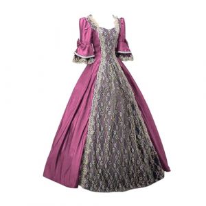 Renaissance Femme Victorienne Reine Robe medievale Grande Taille Manches Trompette Vintage Costume Moyen Age col carr&eacute; Maxi Swing Palais Deguisement Princesse Adulte Carnaval (L) (FATUS, neuf)