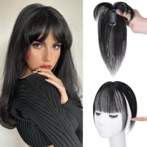 Postiche à frange, extension à clip en cheveux naturels for femmes, marron(Schwarz-Dicke) (LWJLXWJLSDZ, neuf)