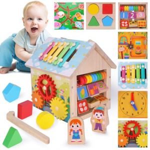 TGTT Cube d'activités Bébé en Bois Montessori, Jouet Sensoriel pour Bébé à Partir de 1, 2, 3, 4 Ans, Cube Moteur 8 en 1, Jouet d'apprentissage en Bois pour Tout-Petits (YITO EU, neuf)