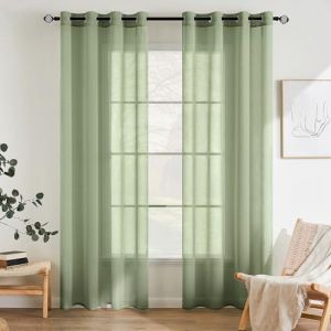EMEMA Lot de 2 voilages transparents &agrave; &oelig;illets en voile polyester transparent pour salon et chambre &agrave; coucher - 140 x 260 cm (l x H) - Vert sauge (EMEMA HOME, neuf)