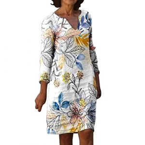 Robe d'hotesse Femme - Mode féminine Simple décontracté col en V mi-Longueur Manches Vintage imprimé Fleuri Robe mi-Longue Mini Jupe Cuir Grande Taille (Mengha (7-15 jours de livraison), neuf)