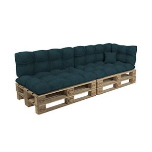 POKAR Set de 6 Coussins Matelassé pour Palettes Euro: 2X Assise 120x80cm + 2X Dossier 120x40cm + 1x Dossier 60x40cm + 1x Coussin 40x40cm, Canapé de Jardin, sans Palette, Vert foncé (EURAKOP-FR, neuf)