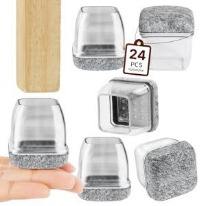 RCHYFEED 24 pi&egrave;ces Protection pour Pieds de Chaise 22-25mm avec Rembourrage en Feutre Transparent, Couvre Pieds de Chaise Meubles en Silicone 1" Protege &eacute;lastique, Patins Embout de Chaise en Feutre (RCHYFEED-FR, neuf)