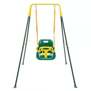 FUNLIO Balançoire pour Bebe Intérieure avec 4 Sacs de Sable, Balancoire pour Enfant avec Portique en Métal Pliable, Aire de Jeux Exterieur Enfant, Facile à Assembler et à Ranger - Vert (EletreeEU, neuf)