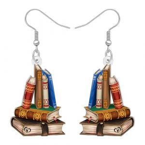 DOWAY Boucles d'oreilles amusantes en acrylique pour la rentrée scolaire, cadeaux pour les amateurs de livres, les lecteurs, les femmes, les bibliothécaires, les diplômés, les enseignants, cadeaux de (baiji jewellry, neuf)