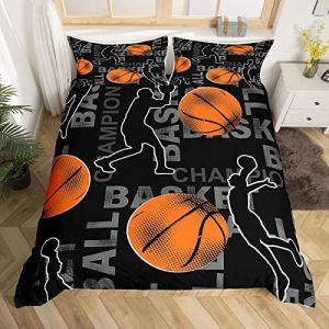 Basket Housse de Couette Sports Parure de Lit 200x200cm Jeux de Balle 3D Parure Housse de Couette pour Gar&ccedil;ons Filles Enfants Ados Chambre D&eacute;cor Alphabet Joueur de Basket avec 2 taies d'oreiller (Bofanshangmao, neuf)