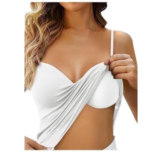 Debardeur Femme Top Soutien Gorge Intégré Débardeur de Yoga Gilet Rembourré à Bretelles Ajustables Elegant Caraco Soutien-Gorge Debardeur Sport Femme Saint Valentin (05-White, XL) (YHGAQTB, neuf)
