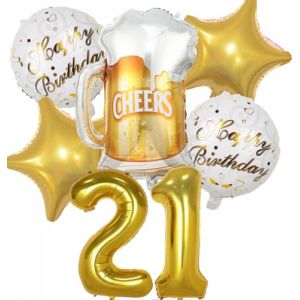 Ballon 21 ans Anniversaire Homme Femme, Decoration Anniversaire 21 ans, Ballon Anniversaire 21 ans Or, Ballon Bi&egrave;re Ballon Bouteille Verre &agrave; Vin Decoration pour Anniversaire 21 ans Femme Homme (Feelairy, neuf)